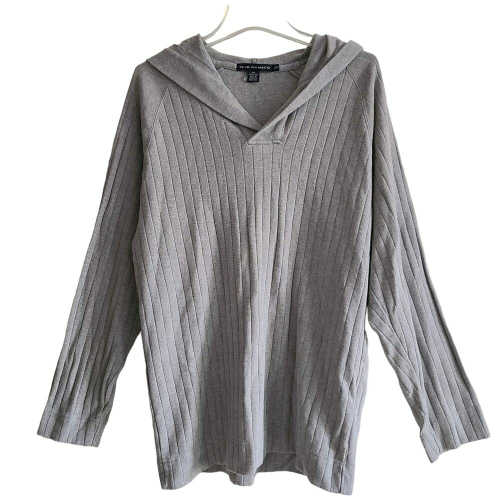 CLUB MONACO Gray‎ 100% Cotton Ribbed Knit Pullover Hoodie 23141280 Men's Small